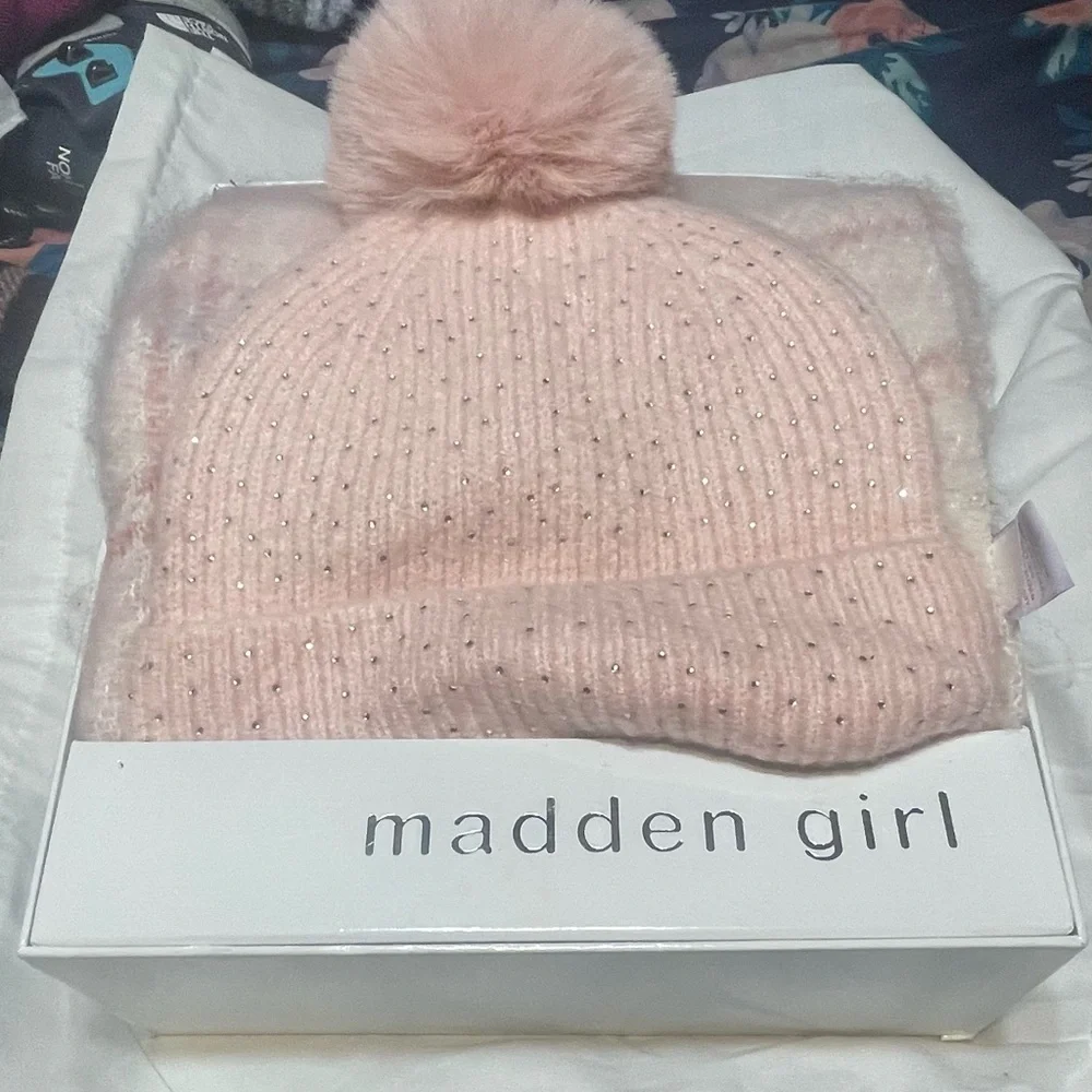 Madden Girl Blush Knit Beanie with Pom-Pom